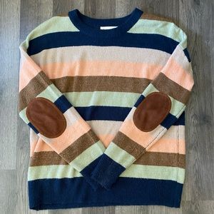 Striped sweater with elbow patch sleeves